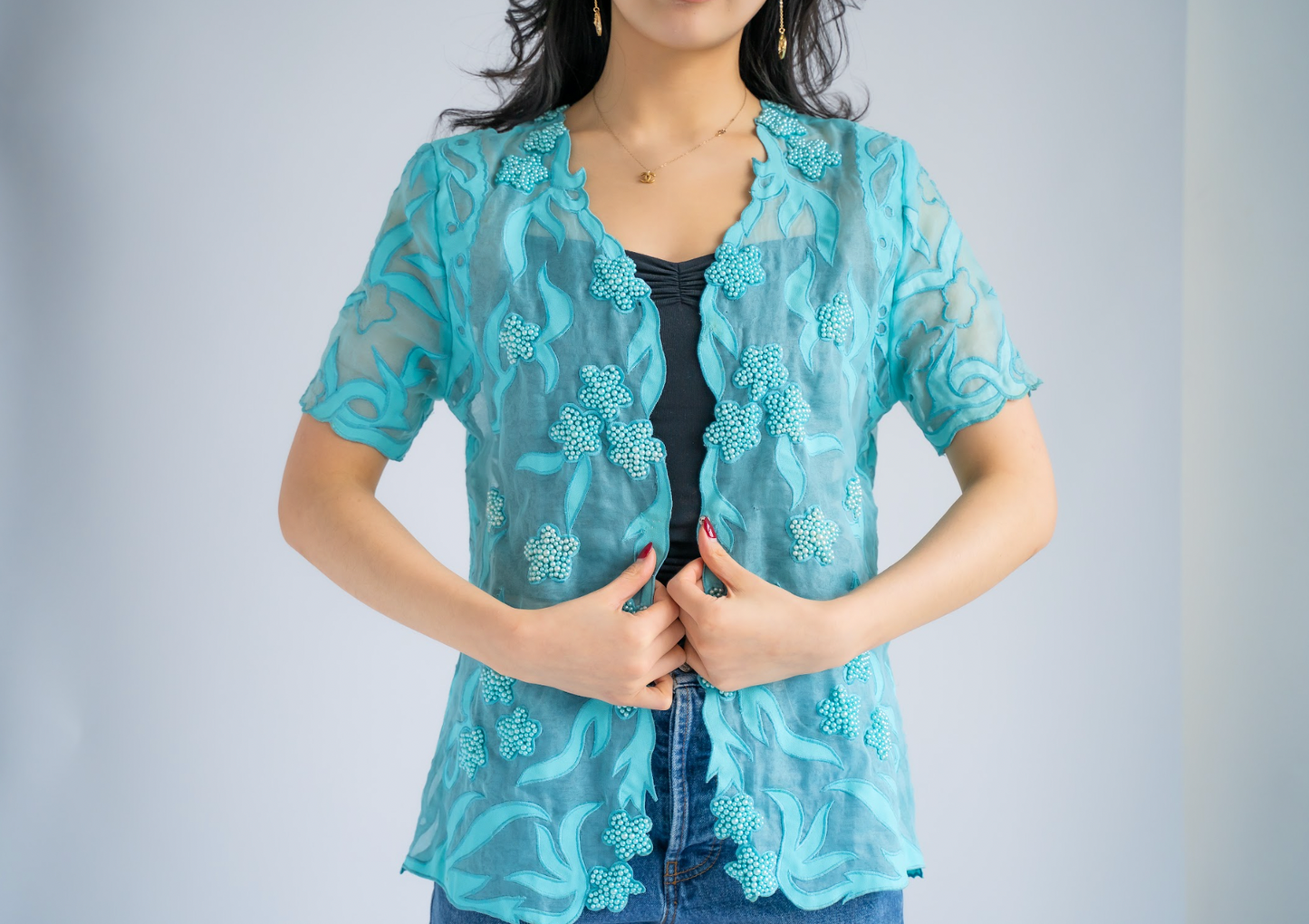 Beaded blue blouse