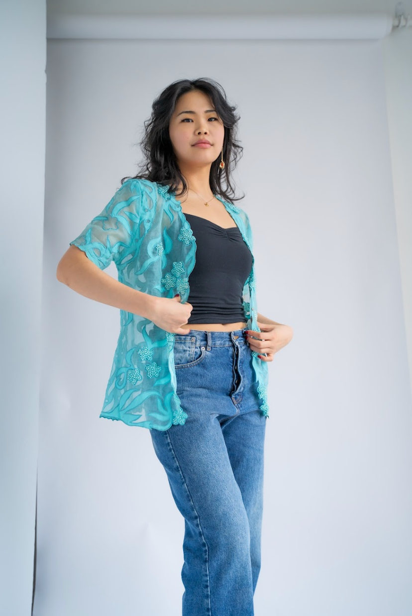 Beaded blue blouse