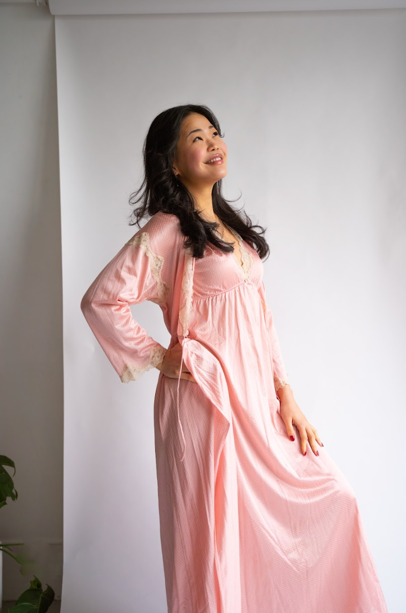 Vintage pink slip and robe set